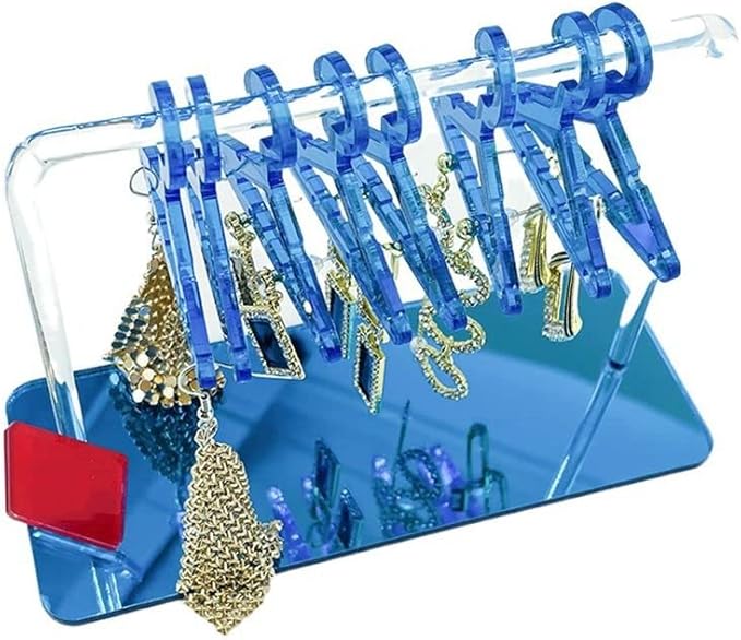 Cute Earring Rack Holder Coat Hangers Shape Unique Earring Display Stand Acrylic Ear Studs Display Rack Earring Hanging Organizer(Blue)