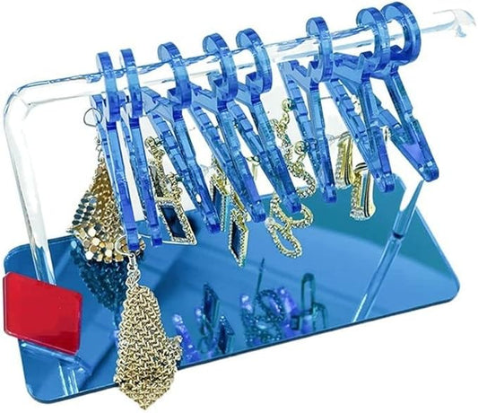 Cute Earring Rack Holder Coat Hangers Shape Unique Earring Display Stand Acrylic Ear Studs Display Rack Earring Hanging Organizer(Blue)