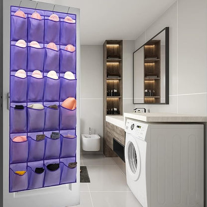 Over The Door Hanging Shoe Organizer Shoe Rack Hanger 24 Large Fabric Pockets Holder with 4 Sturdy Hooks (PURPLE)