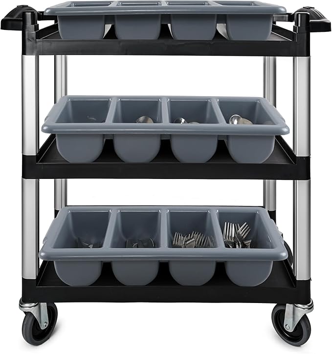 Obstnny 4-Pack Commercial Cutlery Bin, 4-Compartment Plastic Silverware Organizer Trays