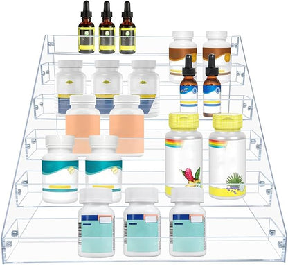 PMMASTO Tiered Spice Rack, Seasoning Organizer, Clear Acrylic Vertical Shelves Can Organizer for Countertop, Cabinet, Pantry, Kitchen Organization and Storage - 6 Tier | Vertical Shelves, Can Organizer, for Countertop, Cabinet, Pantry