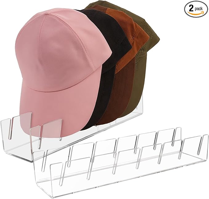 Clear Acrylic Hat Stand for Baseball Caps，Easy Setup for 14 Baseball Caps，Hat Racks for Bedroom, Closet, Dresser, Countertop, Display and Storage for Sports Hats, Collectibles (2-Pack)