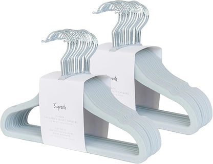 3 Sprouts Velvet Baby Hangers - Non-Slip Hangers for Infant and Toddler Clothes - Slim Space-Saving Design with Nordic Colors for Nursery - 30 Pack - Blue