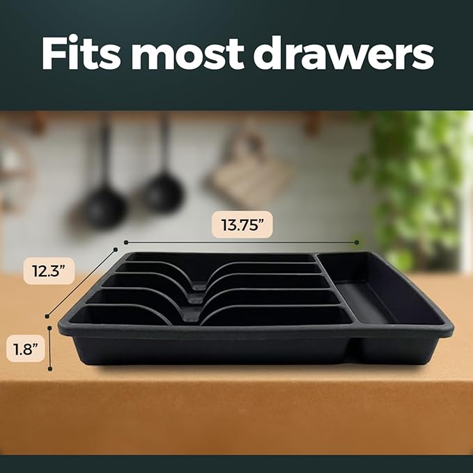 Pantrymade Silicone Silverware Drawer Organizer – Non-Slip Utensil Holder for Kitchen Drawers | Cutlery Tray for Forks, Knives, Spoons & More | Durable, BPA-Free, Easy to Clean – Black