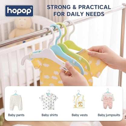 Hopop Telescopic Adjustable Anti Slip Plastic Hanger with Hooks for Baby & Kids Clothes (Pack of 12, Multicolor Hangers)