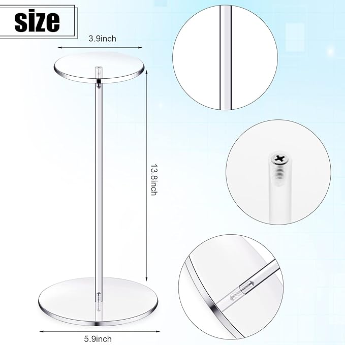 Yookeer 2 Set 14 Inch Clear Acrylic Hat Stands and Wig Display Rack Stands for Multiple Hats Display Tabletop Baseball Caps Watch Tabletop (Round Bottom)