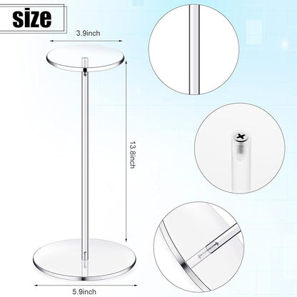 Yookeer 2 Set 14 Inch Clear Acrylic Hat Stands and Wig Display Rack Stands for Multiple Hats Display Tabletop Baseball Caps Watch Tabletop (Round Bottom)