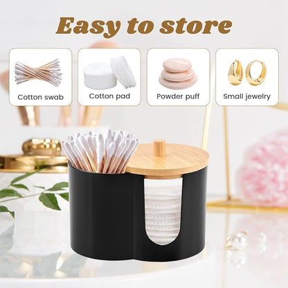 2- Grid Q-tip Holder for Bathroom, Cotton Swab Holder with Removable Dustproof Lid for Cotton Swabs, Rounds, Balls(COLOR:Black)