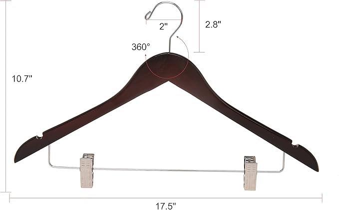 Quality Wooden Skirt Hangers with Clips 80-Pack Mahogany Pants Hangers with Adjustable Chrome Metal Clips, Swivel Hook, Coat, Jacket, Blouse Suit Hangers (Mahogany, 80)