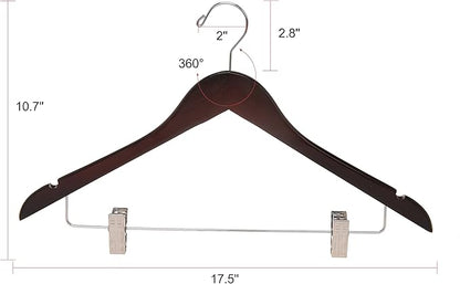 Quality Wooden Skirt Hangers with Clips 80-Pack Mahogany Pants Hangers with Adjustable Chrome Metal Clips, Swivel Hook, Coat, Jacket, Blouse Suit Hangers (Mahogany, 80)