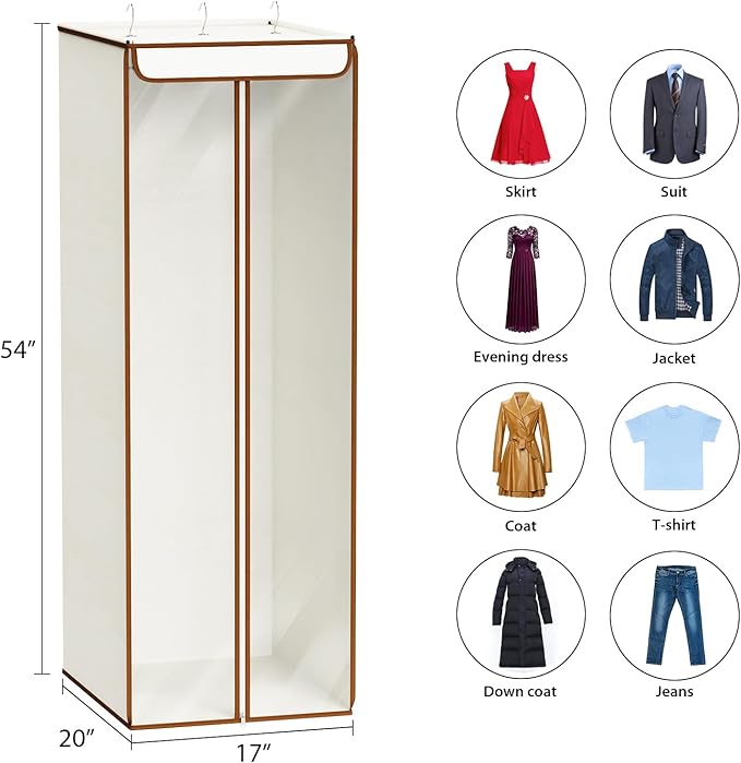 Univivi Garment Bags for Hanging Clothes, Large Clothes Storage Bags Closet Organizer with Clear Window, Premium Hanging Garment Storage Bag for Suits, Coats, Dresses, 54" (Beige)