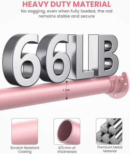 Supforce Closet Rods for Hanging Clothes, 17 to 99 Inches Stepless Adjustable Metal Closet Rod, 1.3 Inches Heavy Duty Clothes Hanging Rod for Closet Wardrobes Laundry RV, Pink