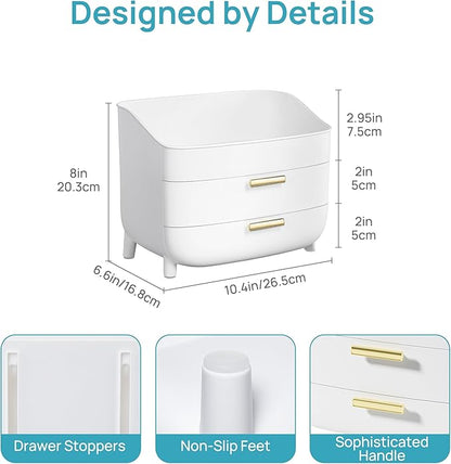 Vtopmart 3-Tier Skincare Makeup Organizer with Drawers for Vanity and Bathroom Countertop, Large Cosmetic Storage Box Case for Dresser, with Non-Slip Base