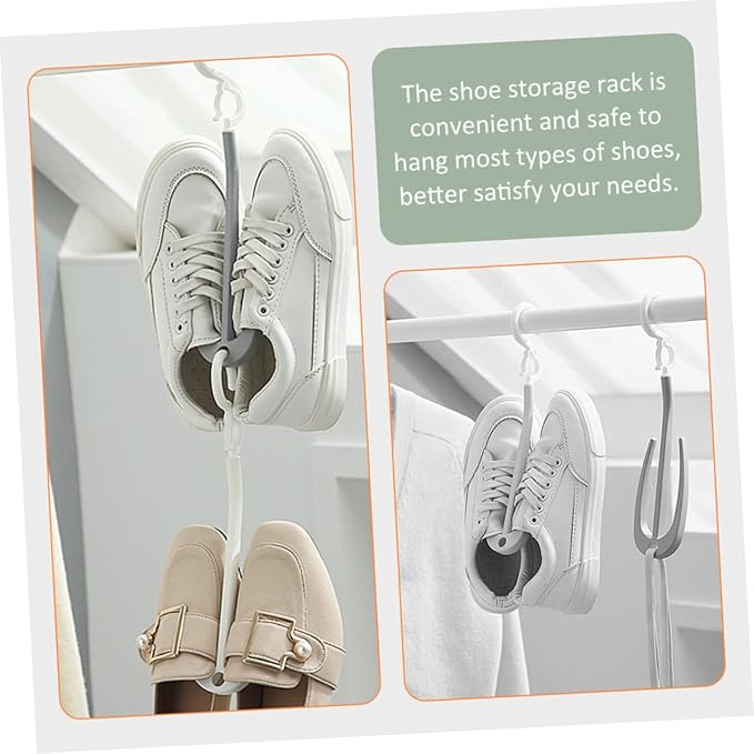 Hemobllo 10-Piece Portable Plastic Shoes Drying Rack Double Hooks Hanging Shoe Holder for Home Use Slippers Organizer for Laundry Room and Balcony