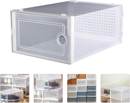 Ciieeo Thickened Plastic Shoe Storage Boxes with Drawer White Simple Shoe Racks for Dormitory Closet Organization 2pcs