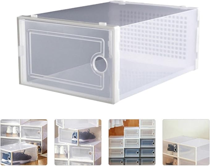 2Pcs Plastic Shoe Storage Boxes Drawer-Style Sturdy Organizers for Dormitory and Closet White Stackable Shoe Containers for and Boots
