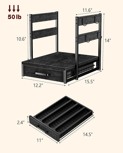 Evermagin Coffee Pod Holder Compatible with Nespresso, Vertuo Pod Holder for 56 Small or 28 Large, Nespresso Capsule Organizer Drawer Coffee Maker Station with Cup Rack, Black