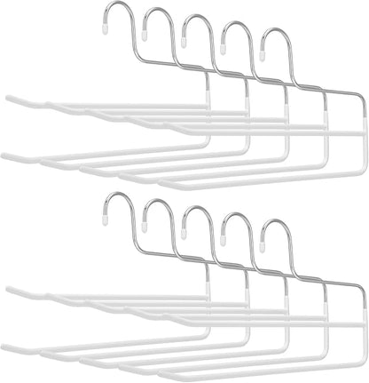 Unittype 10 Pcs Pants Hangers Double Rod Saving Space Jean Hangers Non-Slip Open-Ended Chrome Steel Clothing Rack for Apartment Closet Storage Organizer Leggings Trousers Scarves Slacks (White)