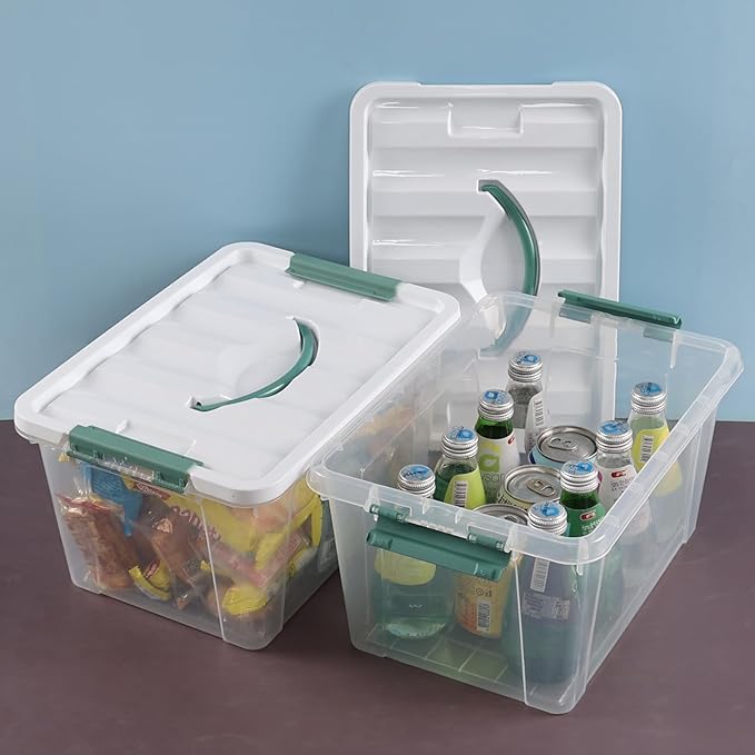 14 Quart Plastic Storage Bins with Lids, 6-Pack Stackable Clear Storage Organizing Box with Handle