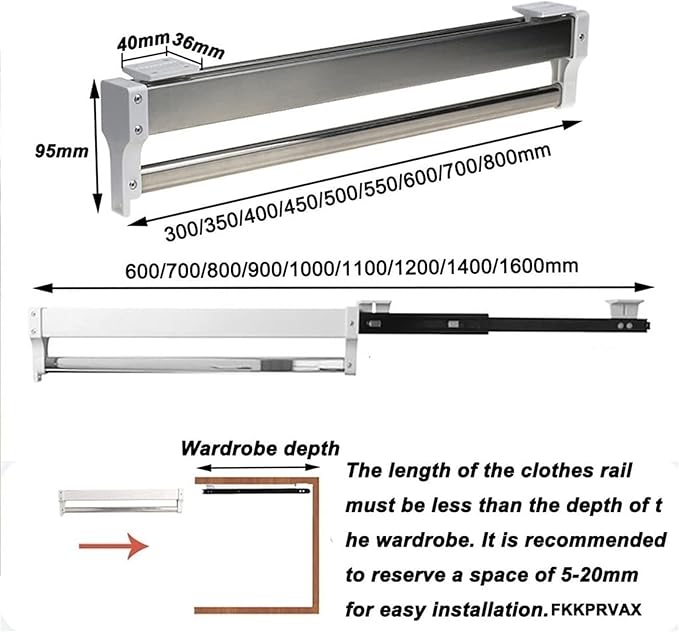 IBOWZ Pull Out Clothes Hanger Rod Sliding Wardrobe Closet Rod - Heavy Duty Extendable Pull Out Closet Rod, Pull Out Closet Rod Adjustable 30-80cm Wardrobe Rail Clothes Rack, Extendable Clothes Rai