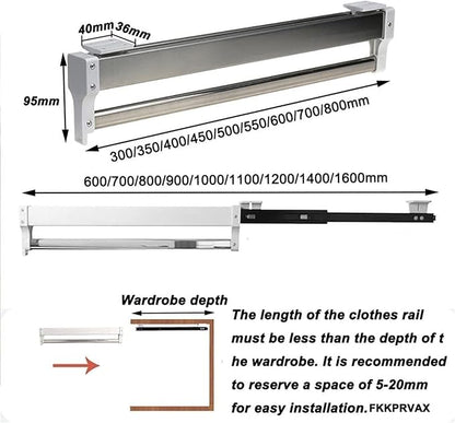 IBOWZ Pull Out Clothes Hanger Rod Sliding Wardrobe Closet Rod - Heavy Duty Extendable Pull Out Closet Rod, Pull Out Closet Rod Adjustable 30-80cm Wardrobe Rail Clothes Rack, Extendable Clothes Rai