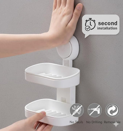 HOME&I Suction Cup Soap Dish Holder – Strong Vacuum Suction, Waterproof, Self-Draining Soap Dish for Shower, Bathroom, Kitchen Sink – No Drilling, Reusable (White)