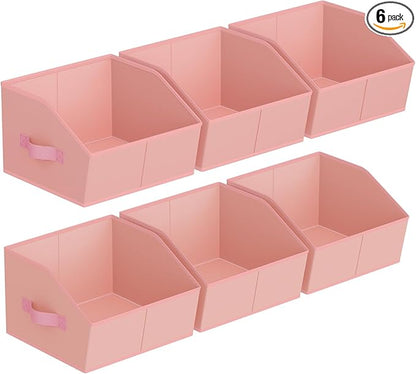 Homsorout Storage Bins for Shelves - Small Trapezoid Closet Shelf Organizer, Fabric Organization Bins with Handles, Storage Baskets for Clothes, Towel, Purse, 6 Pack, Pink