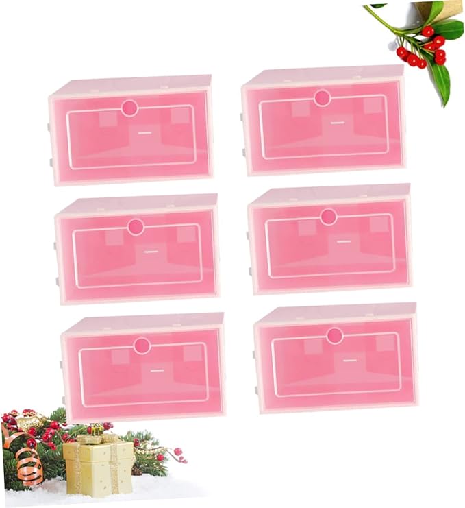 6PCS Transparent Stackable Shoes Box Small S Pink Thickened Plastic Shoe Storage Organizer for Entryway Closet with Visibility and Space Saving Design