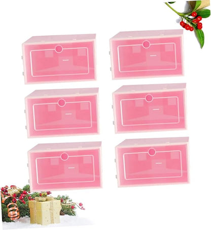 6PCS Transparent Stackable Shoes Box Small S Pink Thickened Plastic Shoe Storage Organizer for Entryway Closet with Visibility and Space Saving Design