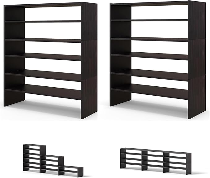 Giantex 3-in-1 Vertical Shoe Rack, 6-Tier Free Standing Shoe Storage Organizer w/Stackable Design for 18 Pairs, 31 Inch Wide Wood Shoe Shelf for Closet, Entryway, Living Room, Office (2, Walnut)