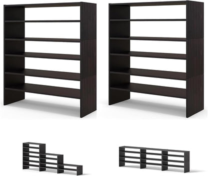 Giantex 3-in-1 Vertical Shoe Rack, 6-Tier Free Standing Shoe Storage Organizer w/Stackable Design for 18 Pairs, 31 Inch Wide Wood Shoe Shelf for Closet, Entryway, Living Room, Office (2, Walnut)