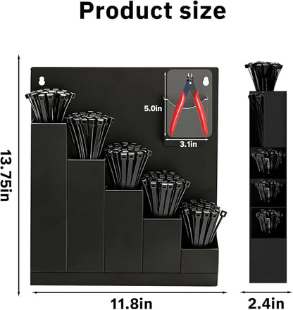 Zip Tie Holder-Wall Mount Cable Zip Tie Storage Holder with a Plier-Multiple Sizes Organizer for Garage Workshop Tool Box (Black)