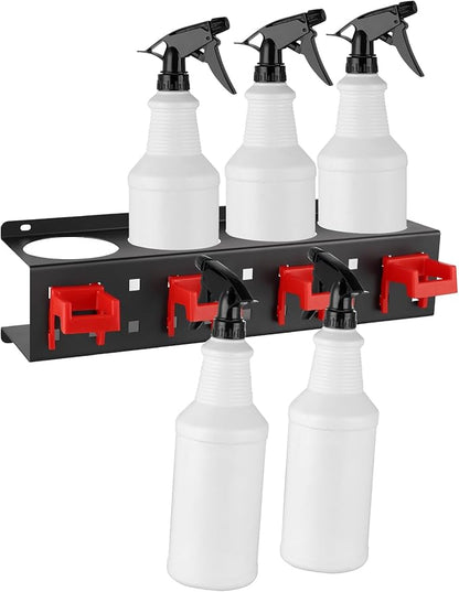 MOLIGOU Spray Bottle Holder Wall Mount, Detailing Bottle Organizer, Spray Bottle Rack with 4 Holes and 4 Hooks