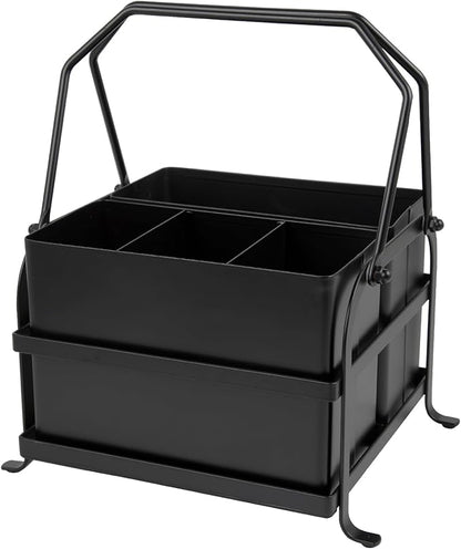 NelyBet Silverware Caddy Utensil Organizer With Handle, Outdoor Picnic and Camping Utensil Holder, Flatware Holder for Party Gatherings, Metal - Black