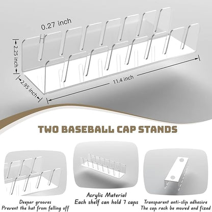 Hat Stands, Holder Organizer for Baseball Caps, 2 Pack Acrylic No-Install Hat Rack for 14 Caps Storage, Hat Organizer Display Stand for Closet, Bedroom, Dresser, Office, Shelf Decoration