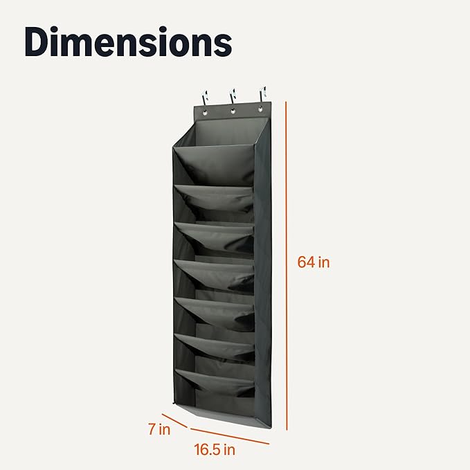 Amazon Basics 8 Tier Over the Door Shoe Organizer, Large Capacity Space Saving Hanging Shoe Storage for Closet and Dorm, Dark Grey