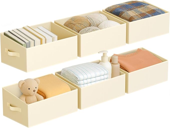 DIMJ Closet Storage Bins 6 Pack - Fabric Storage Baskets for Shelves, Large Clothes Organizers with Handles, Trapezoid Shelf Organization Storage Cubes for Purse, Toys, Books, Towel, Clothes