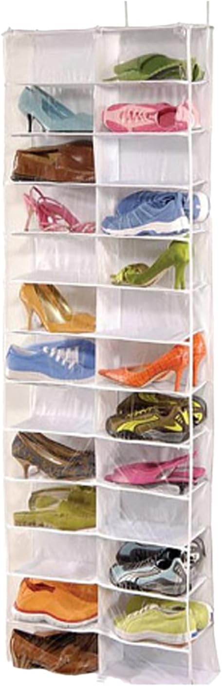 Over The Door Sweatshirt Organizer Hanging Clear Door Shoe Organizer with 26 Pocket Foldable Heavy Duty Toy Storage Over The Hoodie