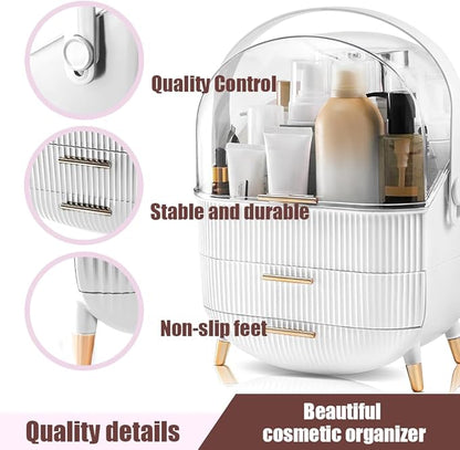 Makeup Organizer and Storage Skin Care Organizer for Vanity Large Cosmetics Skincare Oranizers with Lid and Drawers Display Cases for Countertop