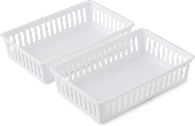 Tribello Plastic Bin Baskets for Organizing, White Storage Tray, Rectangle 9 x 6 x 2 - Pack of 24 - Made in USA (24 Pack)