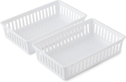 Tribello Plastic Bin Baskets for Organizing, White Storage Tray, Rectangle 9 x 6 x 2 - Pack of 24 - Made in USA (24 Pack)