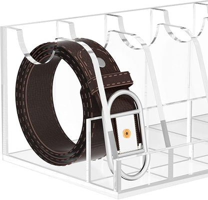 NIUBEE Belt Organizer - Acrylic Belt Storage Holder with 7 Compartments and Display Stand