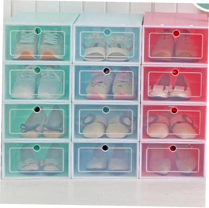 NUOBESTY 6PCS Transparent Stackable Shoe Boxes with Thickened Plastic Space-saving Green Shoe Containers for Sneakers Closet and Entryway Organizer