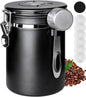 Coffee Canister with Airtight Lid, 22oz, 60 fl oz White, Stainless Steel Air Tight Lid Container with Date Tracker and Scoop Food Storage Jar for Coffee Bean (Black)