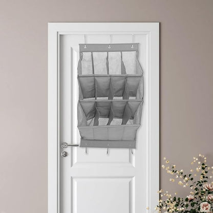 CALLARON Foldable over Door Shoe Organizer 12-grid Hanging Storage Rack Breathable Mesh Shoe Holder for Sneakers Boots Slippers Closet Door Storage