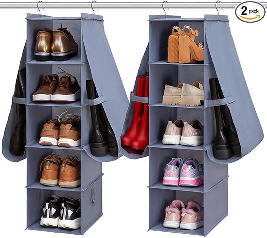 Shoe Rack Closet Hanging Boot Organizer for Closet Shoes Organizer Hanging Shoe Boots Storage Holder Shoe Closet Organizer, 10-Shelf 4 Pockets
