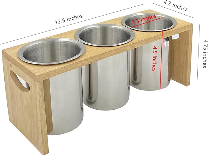 Flatware Caddy Stainless Steel Cutlery Holder with Wood Base, Containers for Kitchen Use