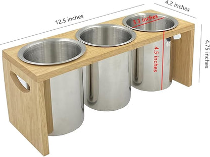 Flatware Caddy Stainless Steel Cutlery Holder with Wood Base, Containers for Kitchen Use