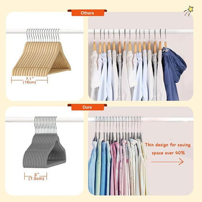Stormix Baby Clothes Hangers 30 Pack, Kids Velvet Hangers Non-Slip, Clothes Hangers with Shoulder Notches for Toddler Children Gray