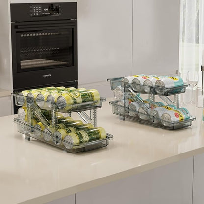 Xicennego Set of 2 Adjustable Soda Can Organizer for Refrigerator, Cabinets, Countertops, Beverage Can Dispenser for Fridge, for Standard Cans, Skinny Cans, And Tall Cans (Blue)